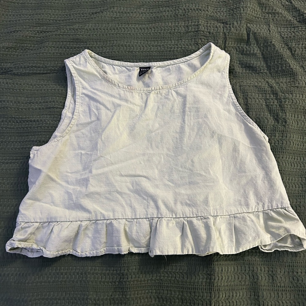 SHEIN Light Green Ruffle Hem Crop Top